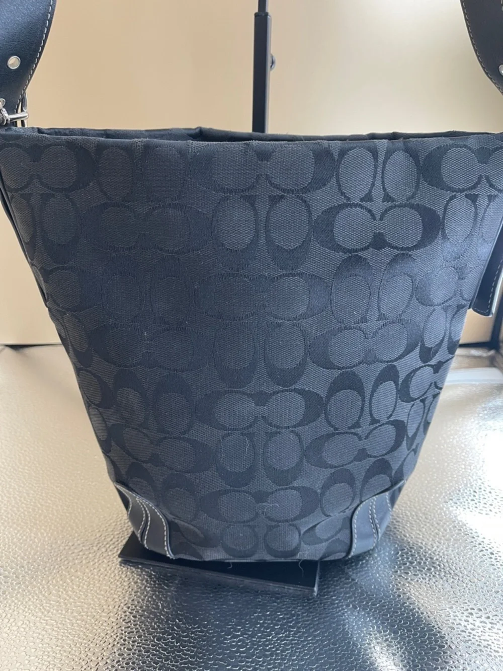 Coach Canvas and Leather Mid 2000s Black Signature Jacquard Bucket Bag E25-6076 - Picture 2 of 10